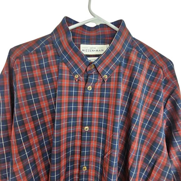 Mizzen + Main Leeward Shirt Blue Red Plaid Button Down Dress Shirt Men XXL - Picture 2 of 8
